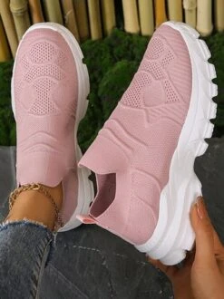 All Season Plain Sports Mesh Fabric Flyknit Sneakers