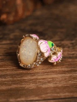 Vintage Crystal Enamel Opal Painted Rhinestone Floral Party Wedding Vacation Ring -Zolucky Sales Store 70cf5166bcc75e68b2ce616ae9a79cf3