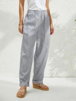Striped Buttoned Women Classical Geometry Casual Turnip Long Pants -Zolucky Sales Store 70dea7b5dee4d8a3298c1bac1d7e8b39