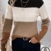 Casual Loose Yarn/Wool Yarn Winter Heavyweight Color Block H-Line Half Turtleneck Sweater