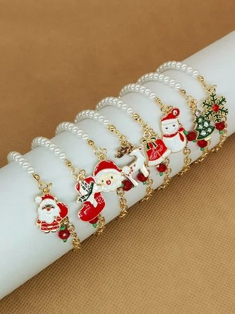 Christmas Cartoon Snowflake Santa Claus Imitation Pearls Bracelets 10 Christmas Cartoon Snowflake Santa Claus Imitation Pearls Bracelets - Image 10