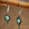 Vintage Turquoise Short Earrings Distressed Ethnic Style