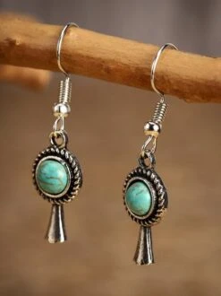 Vintage Turquoise Short Earrings Distressed Ethnic Style