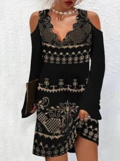 Ethnic V Neck Casual Dress