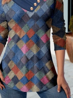 Plus Size Mosaic Abstract Print Tunic Asymmetrical V Neck Jersey Casual Loose H-Line Long Sleeve T-Shirt 5 Plus Size Mosaic Abstract Print Tunic Asymmetrical V Neck Jersey Casual Loose H-Line Long Sleeve T-Shirt -Zolucky Sales Store 72001570eddb3c1a2160be94b0e352dd