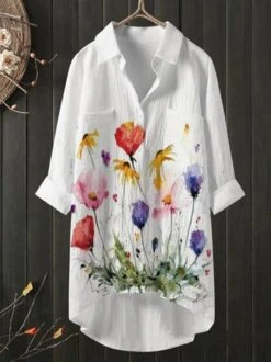 Plus Size Shirt Collar Linen Loose Blouse