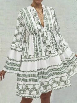 Summer Fashion Women Bell Sleeves Printed Holiday Dress -Zolucky Sales Store 7268e387860a20a26f5fd4868bcea80d158731592168689