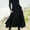 Casual Loosen Crew Neck Jersey A-Line Long Sleeve Midi Dress