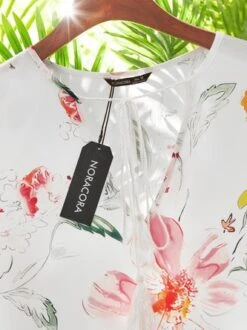 Casual Floral V Neck Short Sleeve Woven Dress -Zolucky Sales Store 737b060effdf8934d8c944de5e1cfc9f