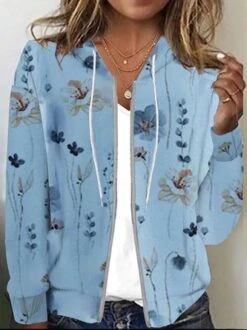 Floral Loose Casual Hoodie Jacket