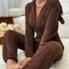Casual Fluff/Granular Fleece Fabric Two-Piece Set