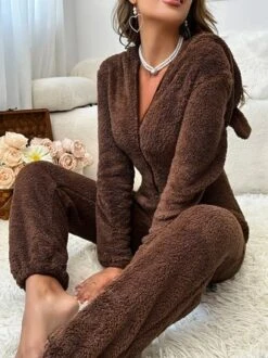Casual Fluff/Granular Fleece Fabric Two-Piece Set