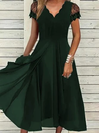 Casual V Neck Plain Loose Short Sleeve Dress 3 Casual V Neck Plain Loose Short Sleeve Dress - Image 3