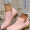 British Style Pointed Toe Casual Back Zip Low Heel Chunky Heel Booties