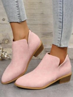 British Style Pointed Toe Casual Back Zip Low Heel Chunky Heel Booties