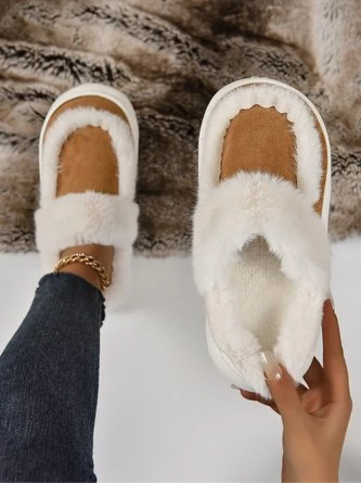 Color Block Casual Faux Fur Paneled Toe-covered Slippers 5 Color Block Casual Faux Fur Paneled Toe-covered Slippers - Image 5