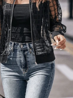 Plaid Pattern Zip Up Sheer Mesh Jacket 5 Plaid Pattern Zip Up Sheer Mesh Jacket -Zolucky Sales Store 75188cbb3a60542880d0af03dcd5d82b