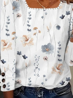 Casual Loose Floral Printed Square Neck Buttoned Cuffs Design Long Sleeve Shirt -Zolucky Sales Store 75ad827c5e5d720ed9f7a78668acb484