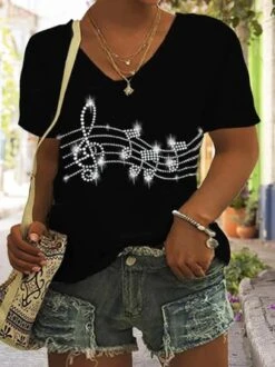 Music Festival Plus Size Casual V Neck Loose T-Shirt