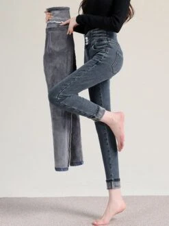 Fleece Plain Casual Denim Jeans -Zolucky Sales Store 7645c59a98ab9b077224f427585515df