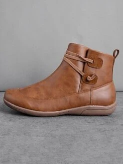 Zolucky Vintage Women Casual Braided Strap Breathable Lether PU Flat Heel Classic Boots -Zolucky Sales Store 7651383fc94243b5f7c5f9415dd1a1ff