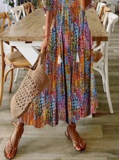 Casual Loose Floral V Neck Dress -Zolucky Sales Store 765ab1d0c1859f94a563d52d9c2eb35b