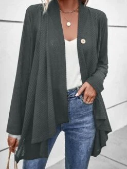 Casual Plain Loose Stitched Button Texture Long Sleeve Cardigan -Zolucky Sales Store 76b88fd0000b78bcdc6cdd6ee02a241b