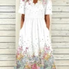 Daily Casual Floral Print Jersey Lightweight Short Sleeve Knit V Neck Maxi Dress