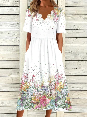 Daily Casual Floral Print Jersey Lightweight Short Sleeve Knit V Neck Maxi Dress 1 Daily Casual Floral Print Jersey Lightweight Short Sleeve Knit V Neck Maxi Dress