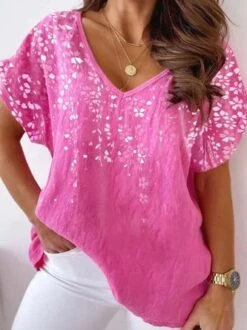 Plus Size V Neck Floral Casual Blouses