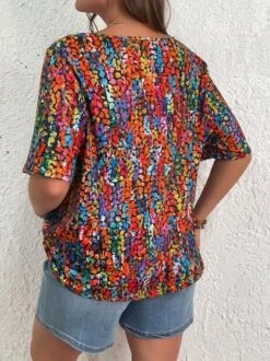 Plus Size Half Open Collar Abstract Jersey Casual T-Shirt -Zolucky Sales Store 77b0f36526a8353fe34ba4cf6ddec0c1