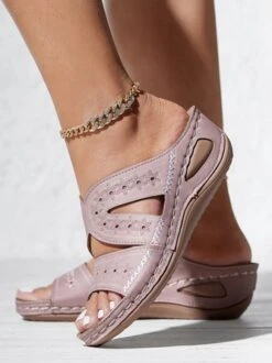 Floral Embroidered Cutout Boho Casual Wedge Slides -Zolucky Sales Store 78552f60cf54d9cff8f866e383829036