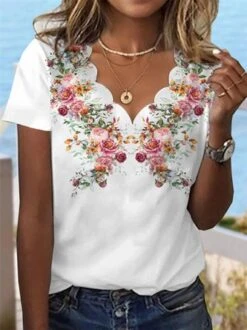 Plus Size Floral Printed Devore Casual Shirt