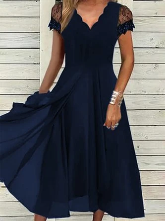 Casual V Neck Plain Loose Short Sleeve Dress 2 Casual V Neck Plain Loose Short Sleeve Dress - Image 2