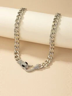 Rhinestone Snake Necklace Fashion Party Metal Chain Choker -Zolucky Sales Store 791f3de80df301a7ec193d9cb6b185f9