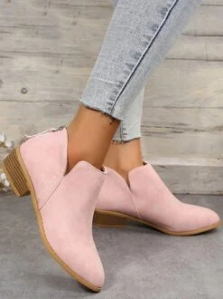 British Style Pointed Toe Casual Back Zip Low Heel Chunky Heel Booties -Zolucky Sales Store 793f6f164f72799c690152281cffa572