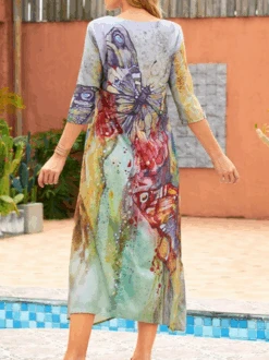 Women Casual 3/4 Sleeve Round Neck Floral Print Maxi Dress -Zolucky Sales Store 7972711f1ce4557f4fb150b11d151a4d