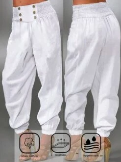 Casual Loose Plain Cotton And Linen Pants