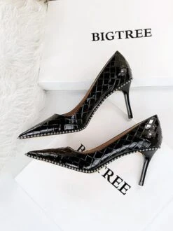 Stylish Woven Embossed Stiletto Heel Shallow Pumps -Zolucky Sales Store 7a7ce7a88203a86dd44fa453f659a5b9