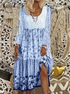 Floral Printed Long Sleeves Sweet Boho Dress -Zolucky Sales Store 7a96db9ee97de54efe575683207858b6