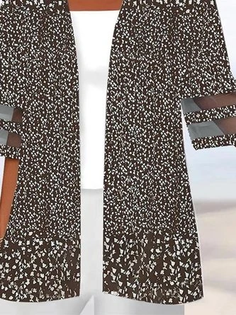 Plus Size Casual Floral Patchwork Striped Mesh Design 3/4 Sleeve Shirt 2 Plus Size Casual Floral Patchwork Striped Mesh Design 3/4 Sleeve Shirt - Image 2