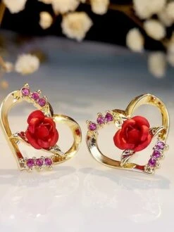 Cross-border Hot Sale Hollow Valentine's Day Love Rose Earrings