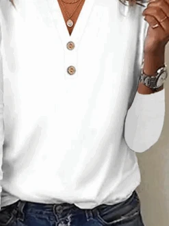 Buttoned V Neck Casual Plain Loose Jersey H-Line Long Sleeve T-Shirt 5 Buttoned V Neck Casual Plain Loose Jersey H-Line Long Sleeve T-Shirt -Zolucky Sales Store 7bc1a6cb3ac8f0a8ef267160966a42d4