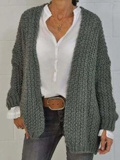 Long Sleeve V Neck Plain Sweater Coat