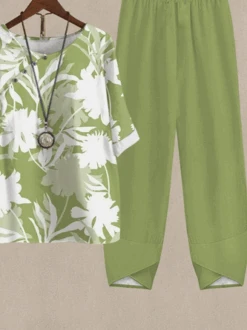 Casual Leaf Asymmetrical Collar Two-Piece Set -Zolucky Sales Store 7bc33e1a35a1843a53f800e2b8eed78f