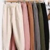 Loose Plain Winter Casual Thickened H-Line Elastic Waistband Straight Pants With Pockets