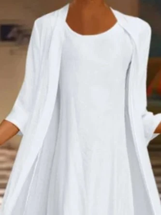 Women 3/4 Sleeve Round Neck Midi Dress Two-Piece Suit 2 Women 3/4 Sleeve Round Neck Midi Dress Two-Piece Suit - Image 2