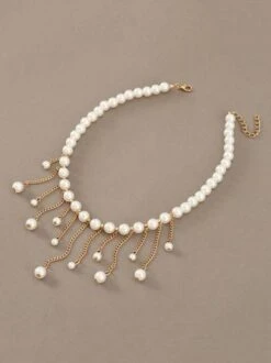 Elegant Chain Fringe Imitation Pearl Necklace -Zolucky Sales Store 7cff01818ef08966548aadaf464107f1