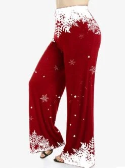 Plus Size Christmas Snowflake Jersey Casual Casual Pants