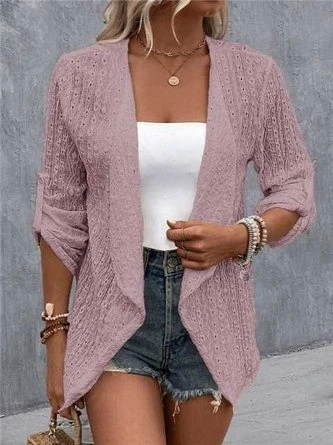 Plain Embroidery Hollow Out Casual Loose 3/4 Sleeve Jacket 9 Plain Embroidery Hollow Out Casual Loose 3/4 Sleeve Jacket - Image 9